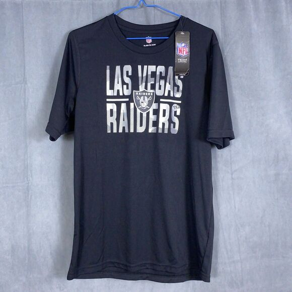 New NFL Las Vegas Raiders Ground Control Dri-Tek Tee Youth 18-20 Black Shirt - Picture 1 of 8